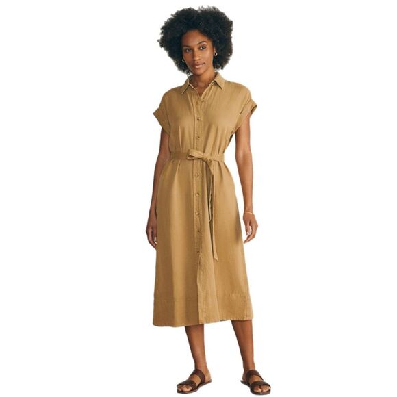 NWT faherty “Arlie” short sleeve shirt dress in Tan. Size M - Picture 3 of 13